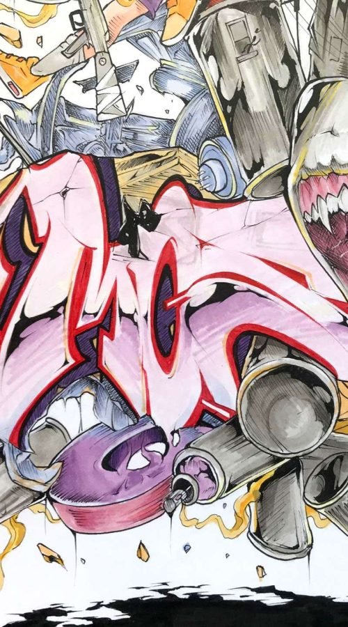 Ilustración urbana tipo graffiti con colores vivos