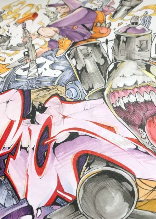 Ilustración urbana tipo graffiti con colores vivos