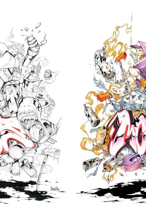 Ilustración urbana tipo graffiti con colores vivos