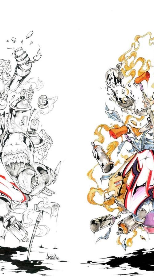 Ilustración urbana tipo graffiti con colores vivos