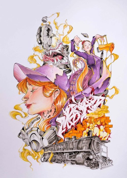 Diseño artístico estilo graffiti a todo color