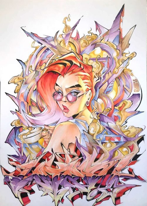 Ilustración estilo graffiti personalizada a color