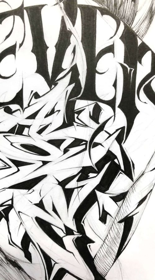 Ilustración urbana graffiti monocromática personalizada