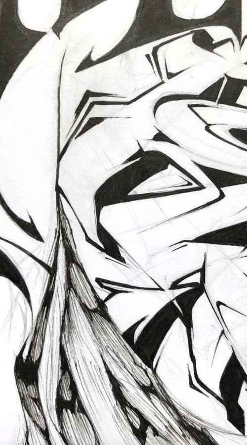 Ilustración urbana graffiti monocromática personalizada