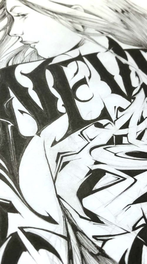 Ilustración urbana graffiti monocromática personalizada