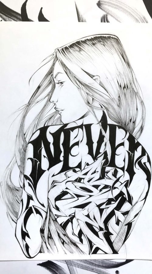 Ilustración urbana graffiti monocromática personalizada