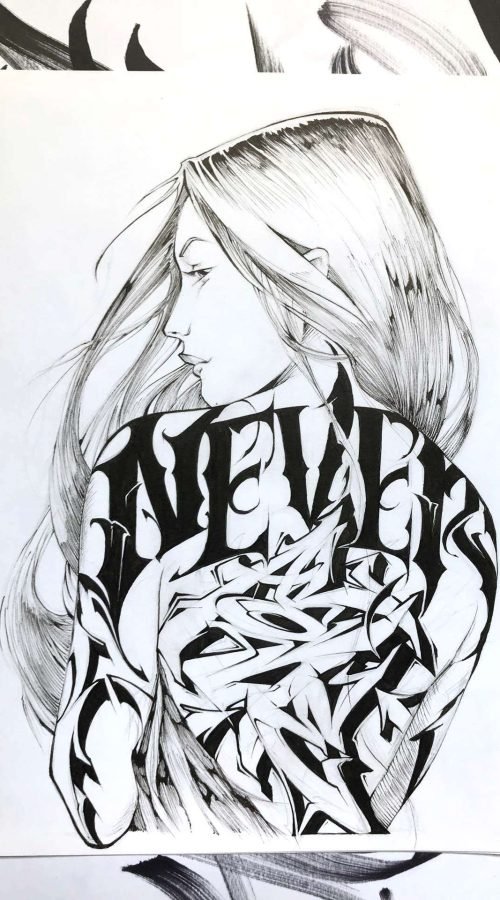 Ilustración urbana graffiti monocromática personalizada