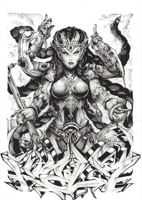 Ilustración estilo graffiti en blanco y negro hecha a medida