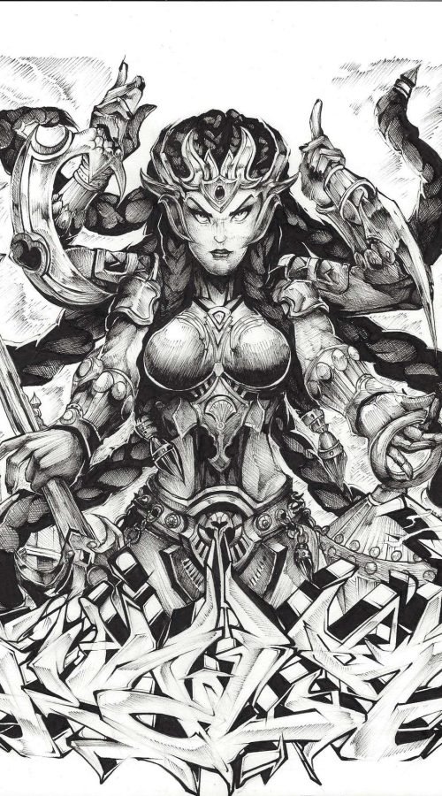 Ilustración estilo graffiti en blanco y negro hecha a medida