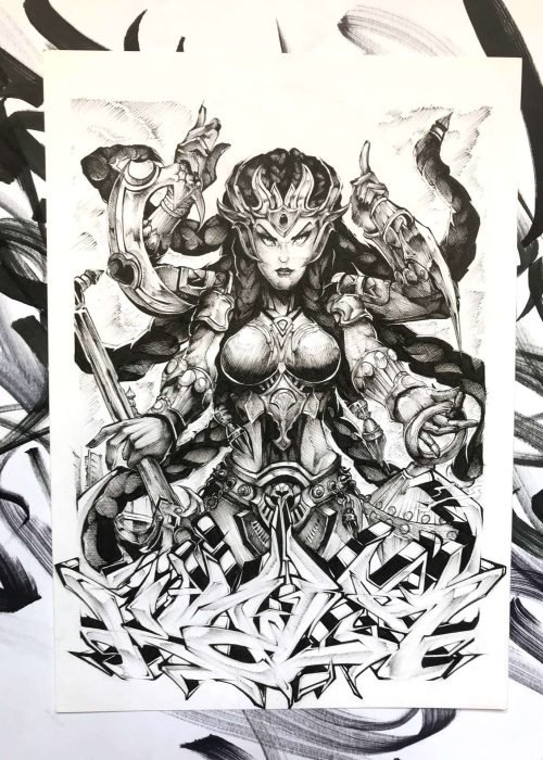 Ilustración estilo graffiti en blanco y negro hecha a medida