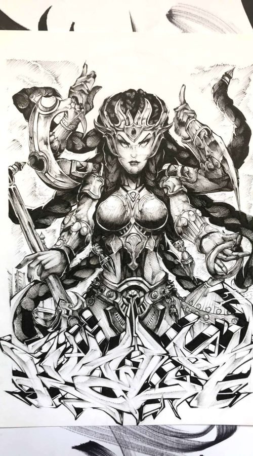 Ilustración estilo graffiti en blanco y negro hecha a medida