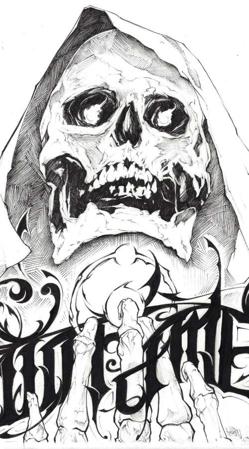 Ilustración graffiti personalizada en blanco y negro