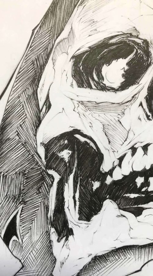 Ilustración graffiti personalizada en blanco y negro