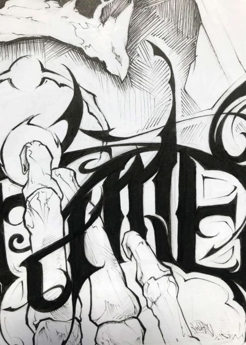 Ilustración graffiti personalizada en blanco y negro