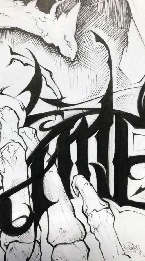 Ilustración graffiti personalizada en blanco y negro