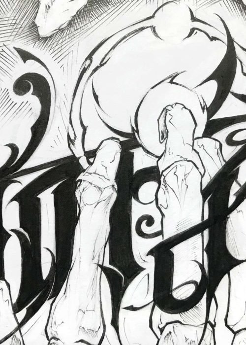 Ilustración graffiti personalizada en blanco y negro