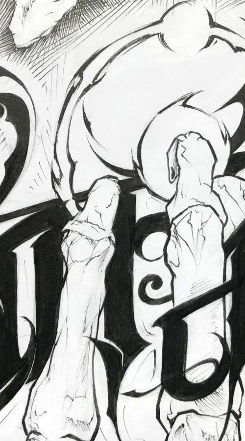 Ilustración graffiti personalizada en blanco y negro