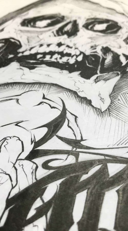 Ilustración graffiti personalizada en blanco y negro