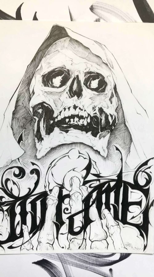 Ilustración graffiti personalizada en blanco y negro