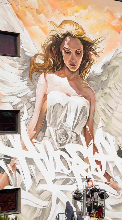 mural institucional, mural fachada pública, graffiti profesional