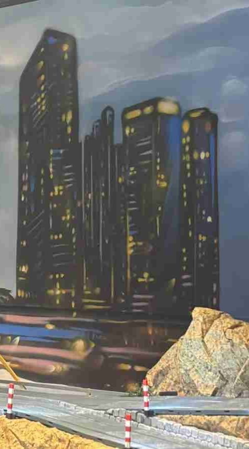 Mural de paisaje urbano para sala de Scalextric