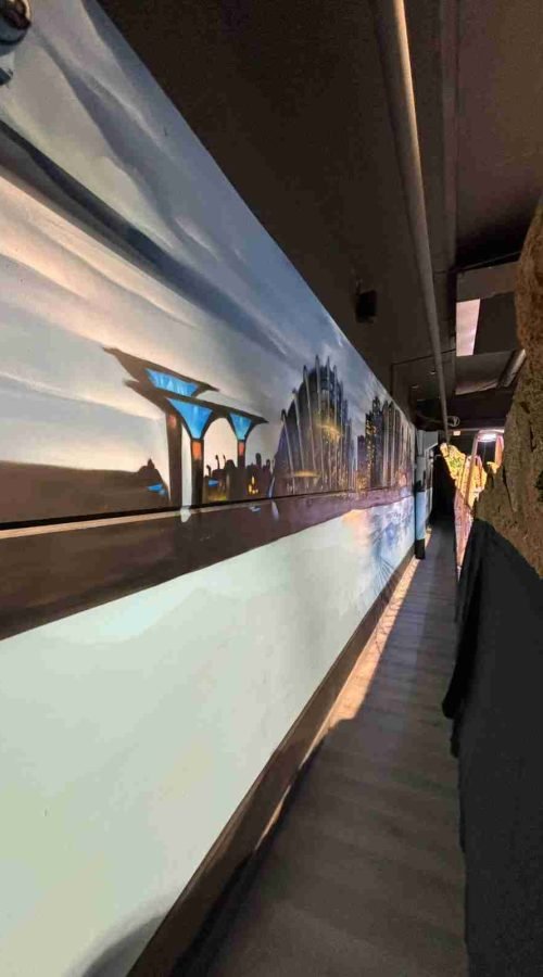 Mural de paisaje urbano para sala de Scalextric