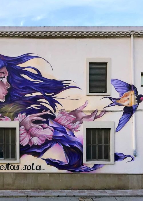 Graffiti “No estás sola” contra la violencia de género en Castellnou de Seana