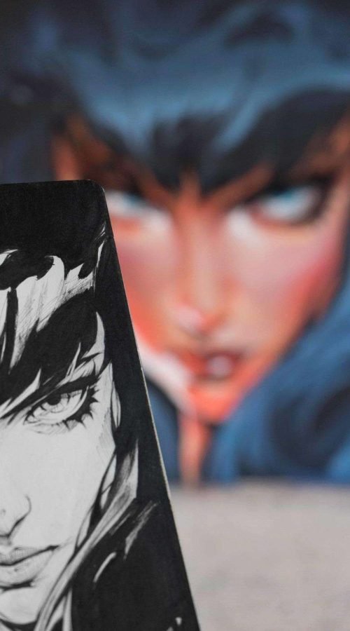 Retrato de mujer en mural de graffiti hiperrealista